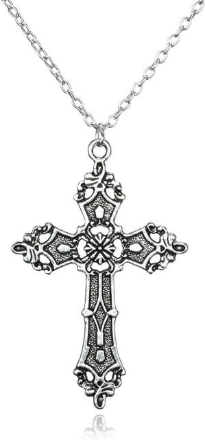 SwiftNex Halskette mit Anhänger, Kreuz, Barock-Stil, Silber, Schwarz, Damen - Bild 1