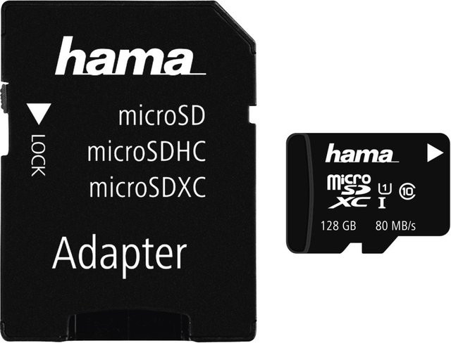 Hama microSDXC Speicherkarte 128GB Class 10 UHS-I 80MB/s mit Adapter in Schwarz - Bild 1