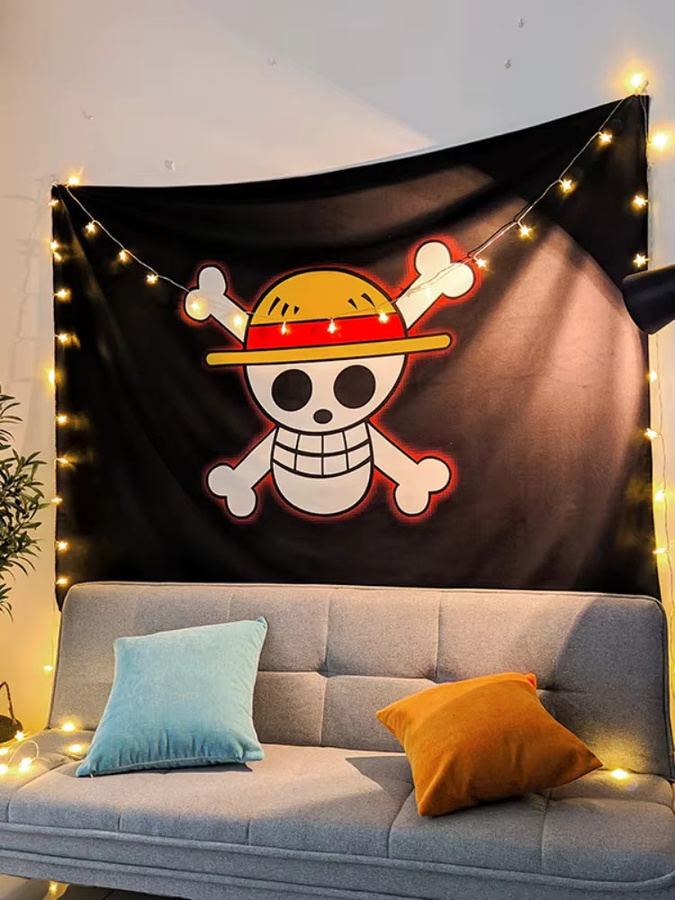 Bandai One Piece Luffy Strohhut-Piratenflagge Jolly Roger Totenkopf-Banner Schwarz, B: 150 cm, H: 90 cm - Bild 5