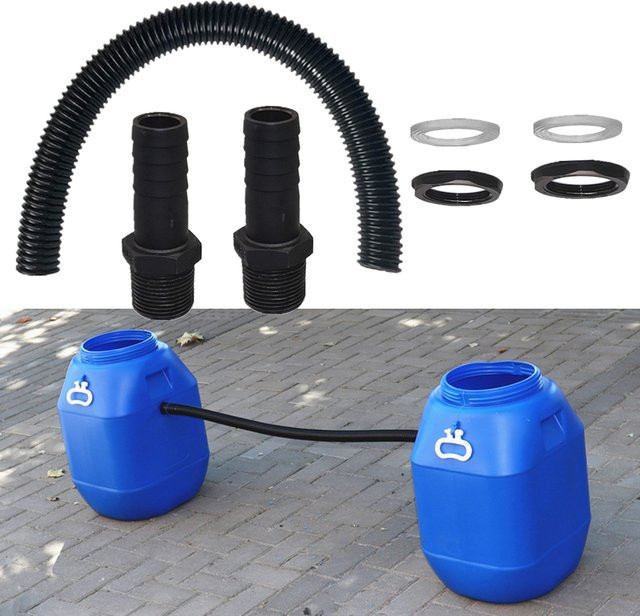Regenwasserfass Anschluss-Kit aus Kunststoff in Schwarz mit 25mm Schlauchanschluss und Rohrverlängerung - Bild 1