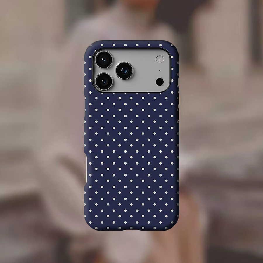 Potdemiel Handyhülle mit Polka-Dot-Muster in Marineblau für iPhone 17 16 15 14 13 Pro Max Plus mit Magnetfunktion und robustem Schutz - Bild 3