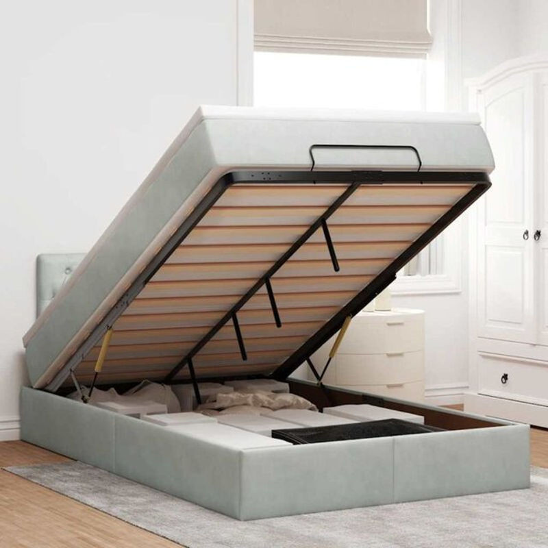 Vidaxl Polsterbett Ottomane mit Matratze und LED in Grau aus Samt, B/T/H: 120 x 190 x 88 cm - Bild 1