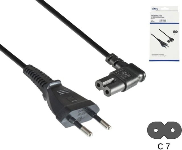 DINIC Netzkabel Eurostecker Typ C auf C7, 0,75mm², schwarz, Länge: 3,00 m - Bild 1