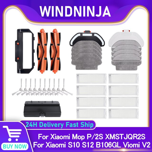 Ninja Zubehör Set in Schwarz für Xiaomi Roboterstaubsauger S10 S12 B106GL und Viomi V2 V3 mit Hauptbürste, Seitenbürste und Filtertuch - Bild 1