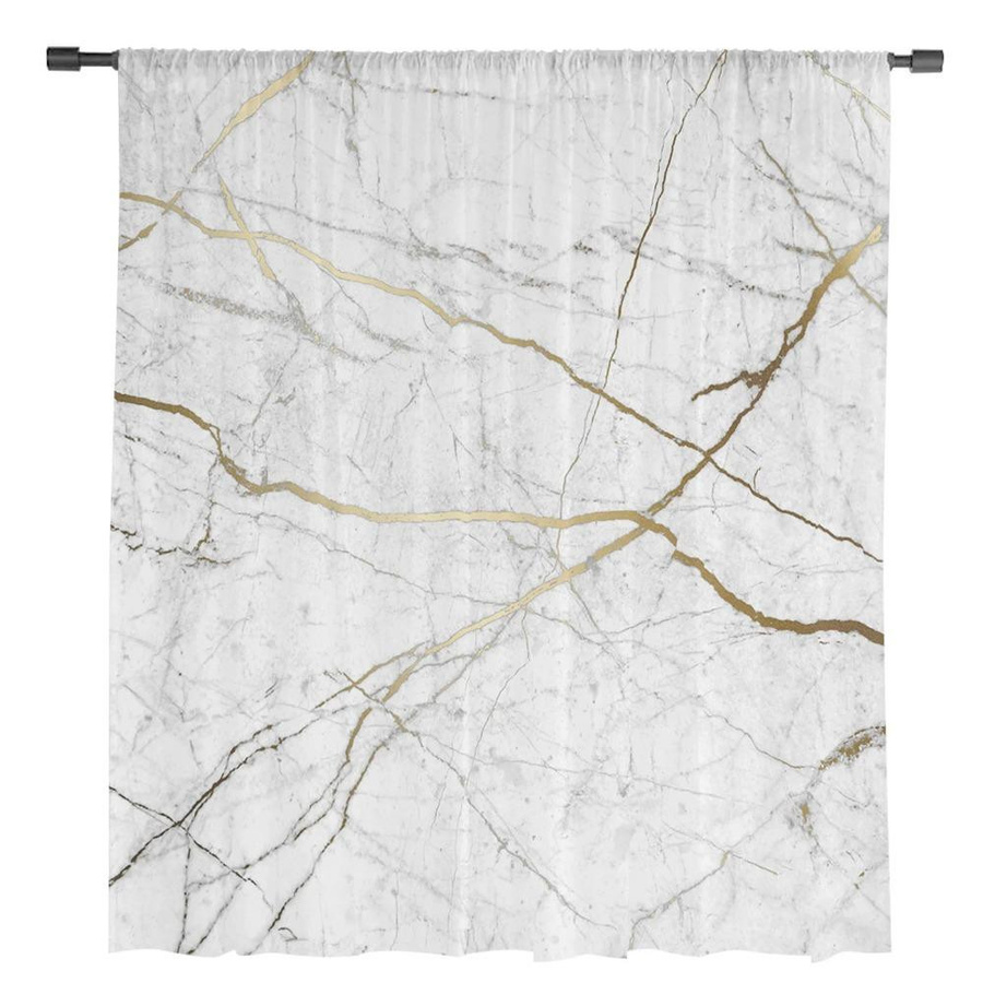 Yiran Furniture Transparente Vorhänge mit Marmor Muster aus Tüll Voile Organza in Weiß, B: 135 cm, H: 245 cm, 2er Set mit Ösen - Bild 1