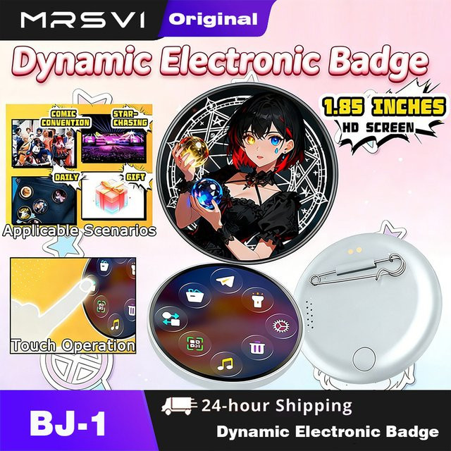 MRSVI Bluetooth Smart Cyber Badge mit 1,85 Zoll HD-Touchscreen für Bilder, GIFs, Text und Kurzvideos in Silber - Bild 1