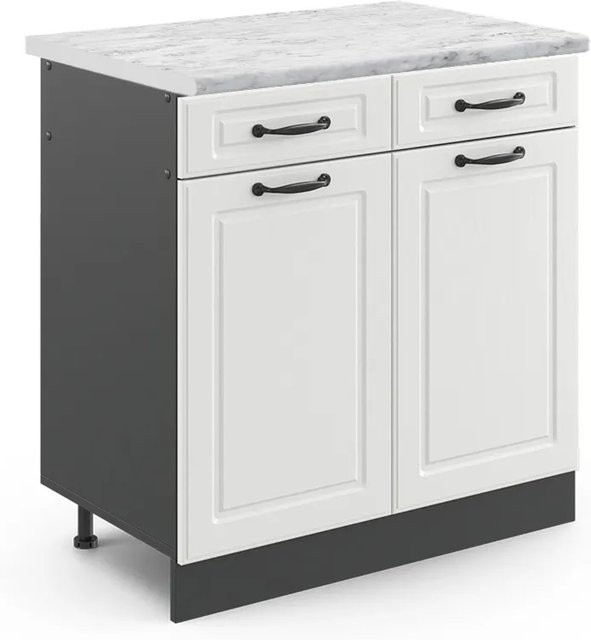 Vicco Küchenunterschrank R-Line Landhausstil in Weiß und Anthrazit mit Marmor-Optik, B/T/H: 80 x 60 x 76,6 x 37 cm - Bild 1