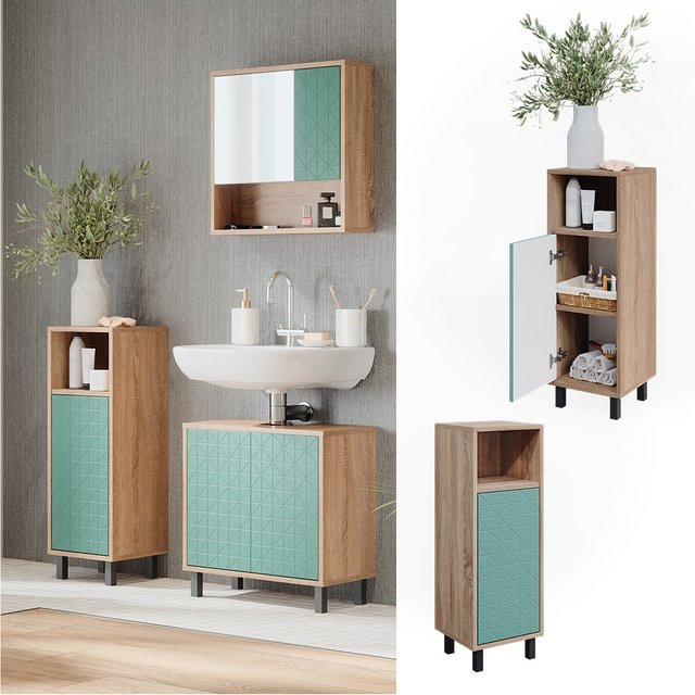 Vicco Badschrank Agasta schmaler Midischrank für das Badezimmer in Mintgrün und Sonoma, B/T/H: 30 x 28 x 87 cm - Bild 1