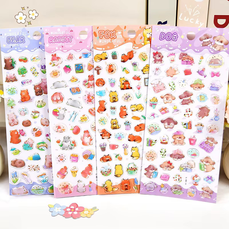 Kristall Aufkleber mit Cartoon Tier Motiven wie Taube, Fuchs, Kaninchen und Katze für Scrapbooking und DIY Journaling in Mehrfarbig - Bild 1