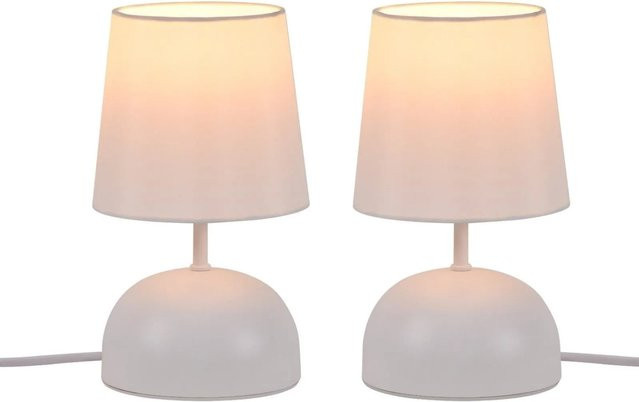 NETTLIFE Nachttischlampe 2er Set in Weiß aus Stoff und Metall für Schlafzimmer und Home Office, Modernes Design mit E14 Fassung - Bild 1