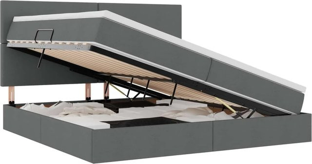 vidaXL Aufbewahrungsbett mit Matratze in Dunkelgrau, modernes Polsterbett mit Lift-up-Funktion, B/T/H: 200 x 200 x 128 cm - Bild 1