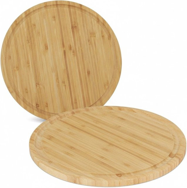 Relaxdays Pizzateller aus Bambus in Natur, 2er Set mit erhöhtem Rand, Durchmesser: 32 cm, Höhe: 1,5 cm - Bild 1