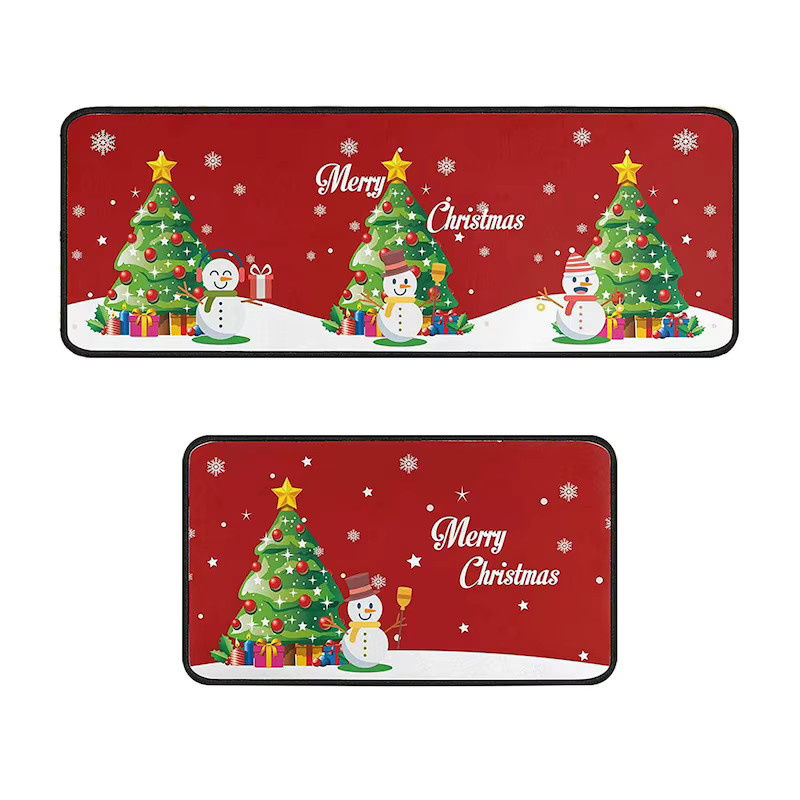 Zweiteiliges Weihnachts Teppich-Set mit Weihnachtsmotiv, rutschfest und saugfähig, Farbe: Rot, B/T: 120 x 40 cm - Bild 1