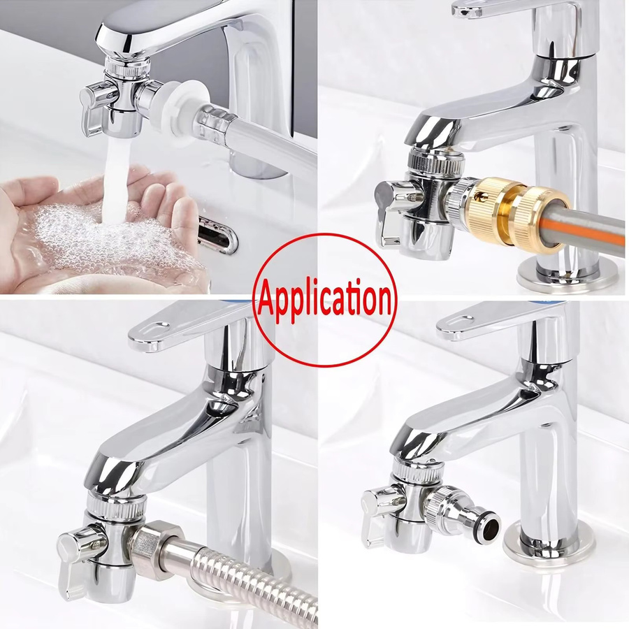 JJYY Wasserhahn-Umstellventil-Adapter in Chrom, Schalter-Adapter zum Anschluss von Waschmaschine, Dusch- und Gartenschlauch - Bild 2
