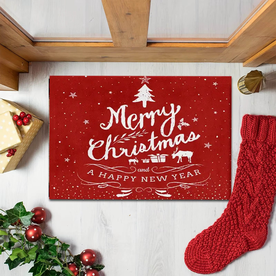 VIKAMA Weihnachts-Fußmatte aus Kristall-Samt in Rot, rutschfest und schmutzabweisend, B/T: 60 x 40 cm - Bild 1