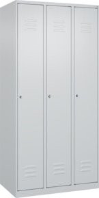 C+P Spind Classic PLUS Garderobenschrank mit 3 Abteilen, Grau, H x B x T: 185 x 90 x 50 cm, mit Zylinderschloss, 4 Garderobenhaken und Soft-Anschlag - Bild 1