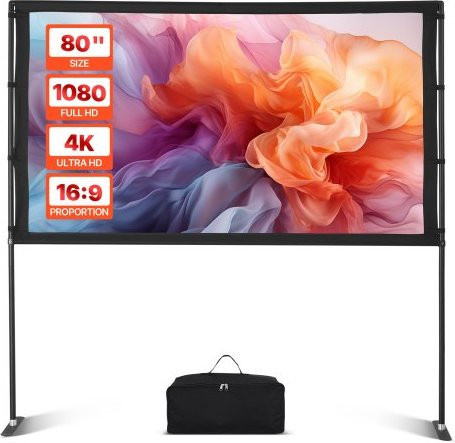 VEVOR Projektionsleinwand mit Ständer, 80 Zoll, 16:9, 4K HD, Weiß/Schwarz, für Heimkino und Präsentation - Bild 1