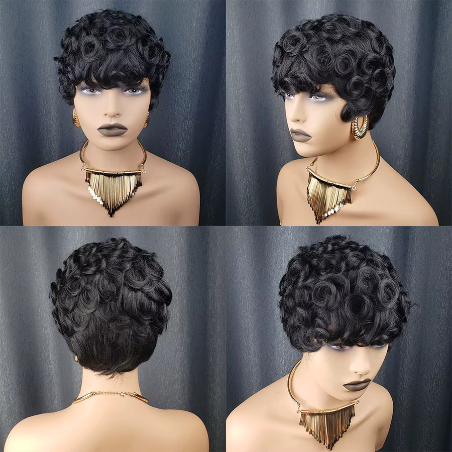 OYM HAIR Pixie-Perücke, kurze Echthaar-Perücke mit Pony, Damen - Bild 5