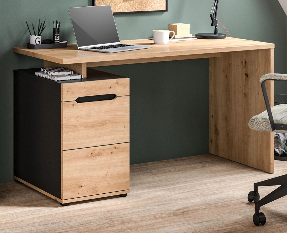 Schreibtisch Cooper von Inn.Furn in Eiche und Grau, B/T/H: 138 x 60 x 75 cm - Bild 1