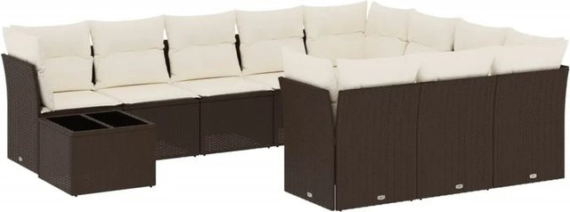 vidaXL 11-teiliges Garten-Sofagarnitur-Set aus Polyrattan mit Kissen, Braun - Bild 1