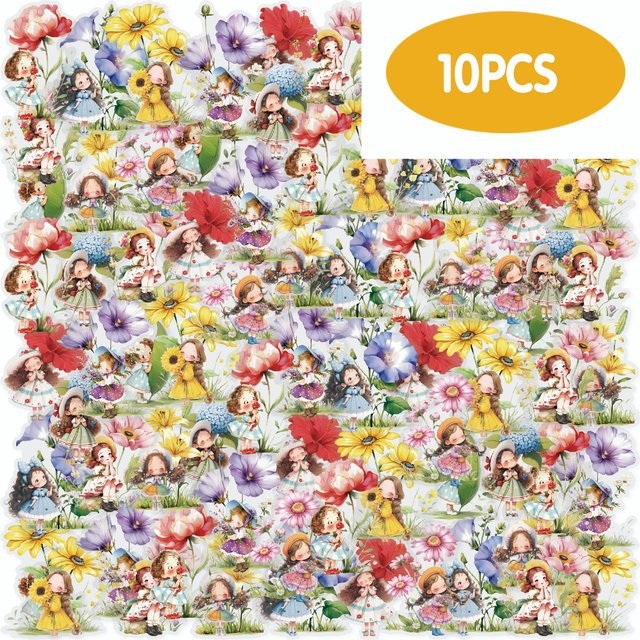Etori Life Flower Roam Aquarell-Aufkleber mit Blumen- und Mädchen-Motiven, 10 Stück, Multicolour - Bild 1