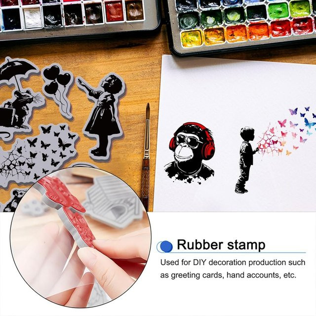 Graffiti Balloon Monkey Cling Gummistempel Set für die Kartenherstellung, Farbe: Schwarz, Maße: Breite: 22,1 cm, Höhe: 17,8 cm - Bild 1