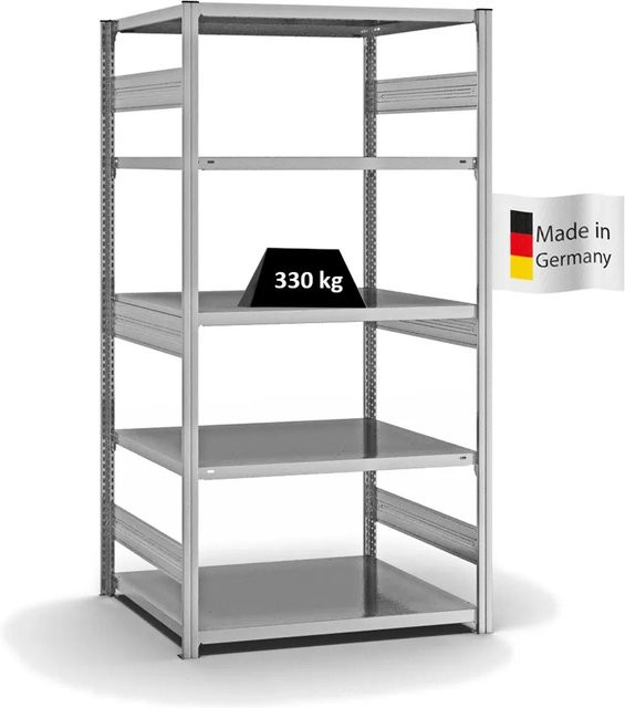 PROREGAL Fachbodenregal Stecksystem T-Profil Heavy-Duty, 5 Ebenen, verzinkt, Farbe: Silber, H x B x T: 200 x 100 x 80 cm - Bild 1