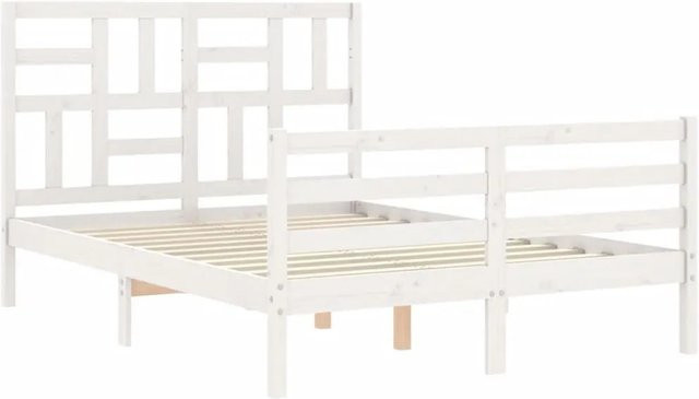 vidaXL Massivholzbett aus Kiefernholz mit Kopfteil in Weiß und rustikaler Optik, B/T/H: 120 x 200 x 104 cm - Bild 1