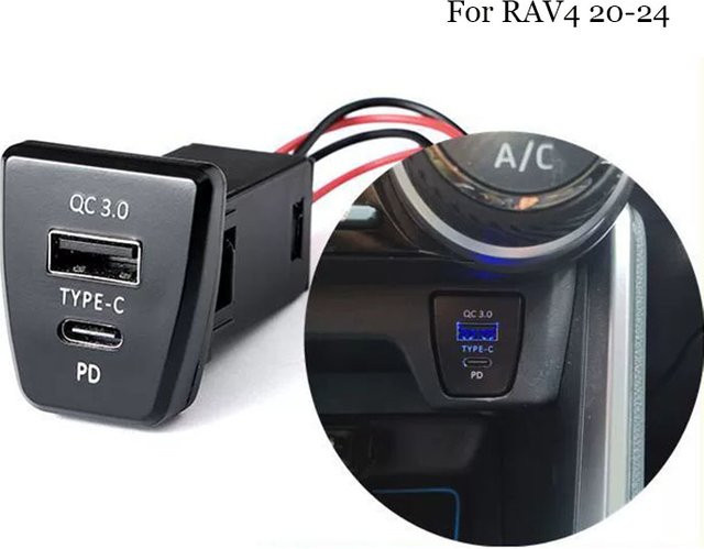 TRMODS Dual-USB QC3.0 Schnellladeanschluss Auto-Mittelkonsole-Steckdose in Schwarz für Toyota RAV4 und Wildlander 20-24 - Bild 1