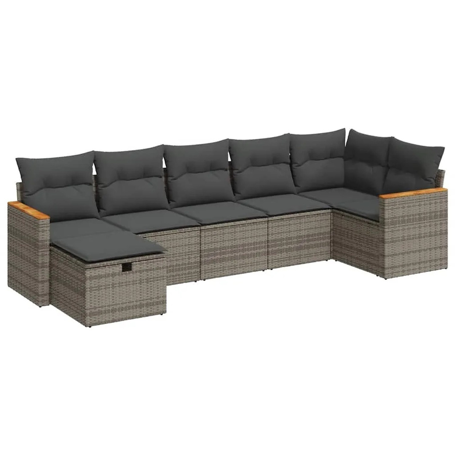 vidaXL 7-teilige Garten-Sofagarnitur aus Polyrattan in Grau mit Kissen und Ottoman im L-Shape Design - Bild 2