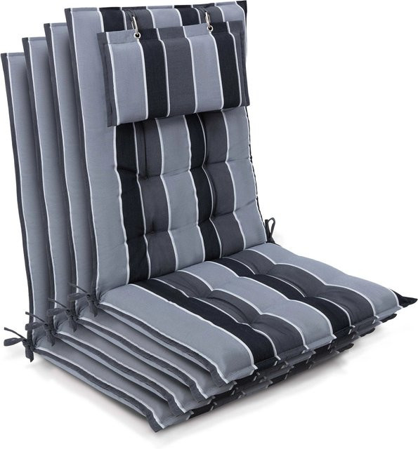 Beautissu 4er Set Sun-HL Hochlehner Auflage Anthrazit-Gestreift, B/T/H: 120 x 50 x 8 cm - Bild 1