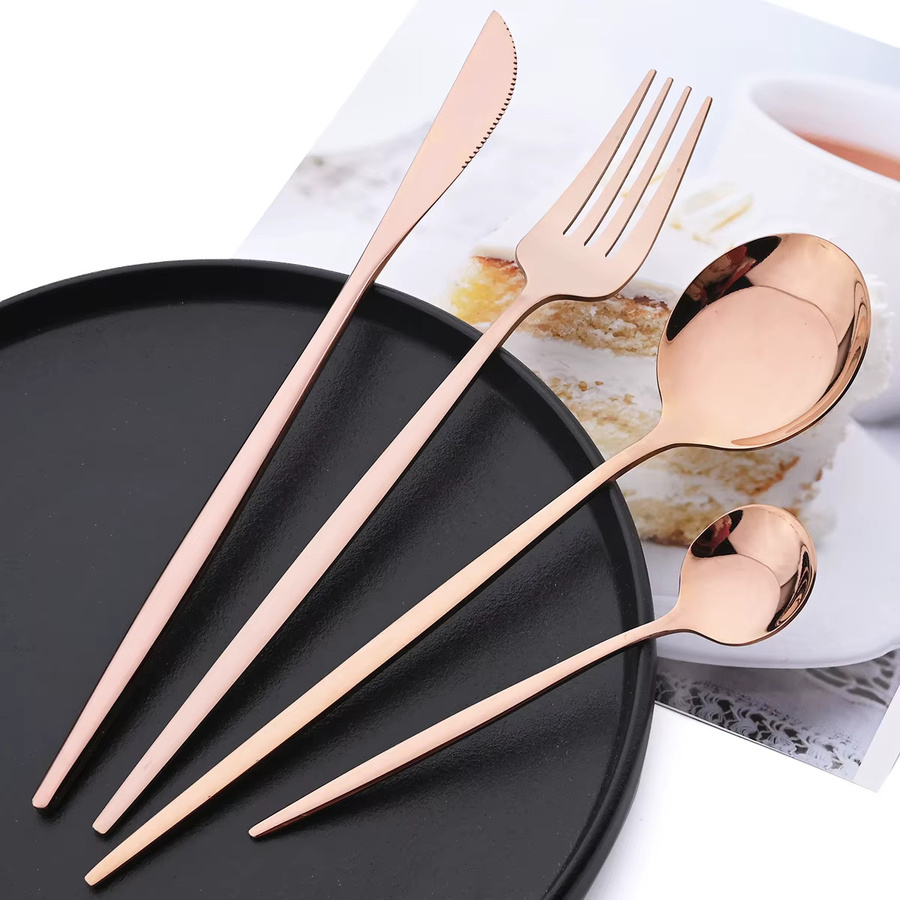 Zoseil Besteckset aus Edelstahl in Rose Gold, 24-teiliges Set mit Messern, Gabeln, Esslöffeln und Teelöffeln, poliert - Bild 2
