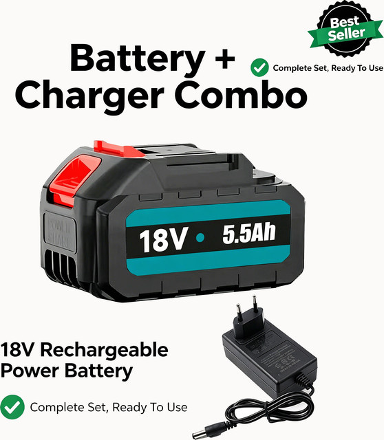 18V 5,5Ah Lithium-Ionen-Akku Set mit EU-Ladegerät in Schwarz - Bild 1