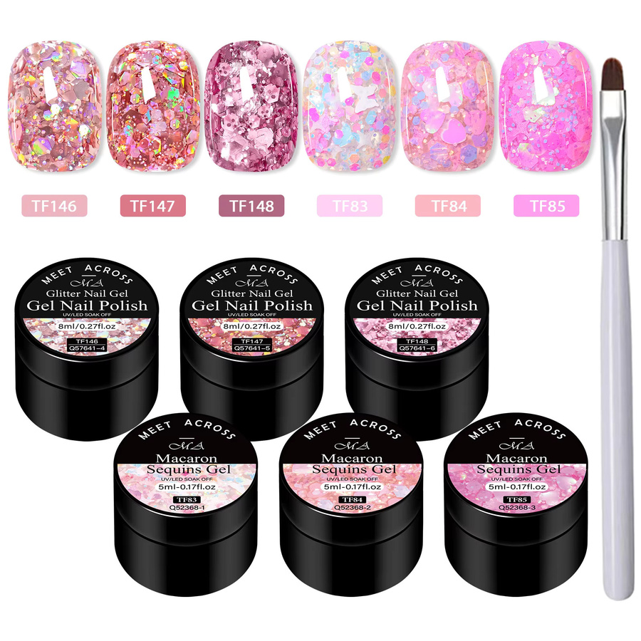 MEET ACROSS Gel Nagellack Set, 7 Teile, Rosa, Schimmernd, 8 ml - Bild 2