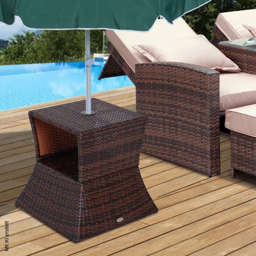 Outsunny Gartentisch aus Polyrattan und Metall in Braun, quadratisch, B/T/H: 54 x 54 x 55 cm - Bild 3