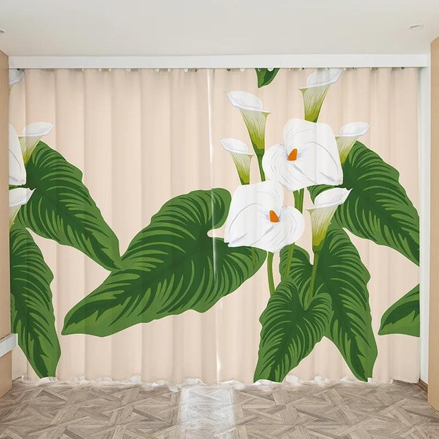 Verdunkelungsvorhang mit Lotusblumen-Design von Yiran Furniture, Farbe Grün/Mehrfarbig, Breite: 55 cm, Höhe: 120 cm - Bild 1