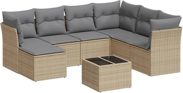 vidaXL 8-teilige Garten-Sofagarnitur aus Poly-Rattan mit Kissen in Beige-Grau - Bild 1