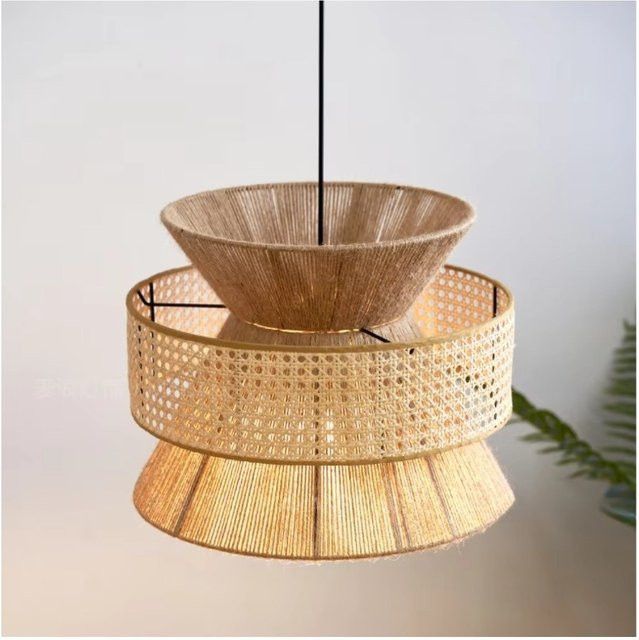 JOYINLED Pendelleuchte aus natürlichem Rattan in Weiß, handgefertigte Hängelampe für deine Dekoration - Bild 1