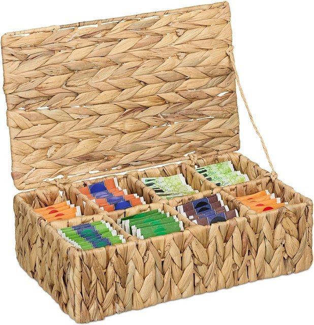Relaxdays Teebox aus Wasserhyazinthe in Natur mit 8 Fächern, B/T/H: 33 x 10 x 20,5 cm - Bild 1