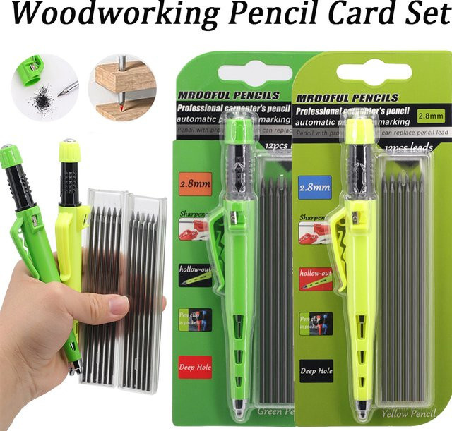 LCOMMO Holzbearbeitungsstift-Set in Blau mit 12 Graphitminen, 2,8 mm Tiefloch-Markierungsstift für professionelle Architekten-Zeichenwerkzeuge - Bild 1