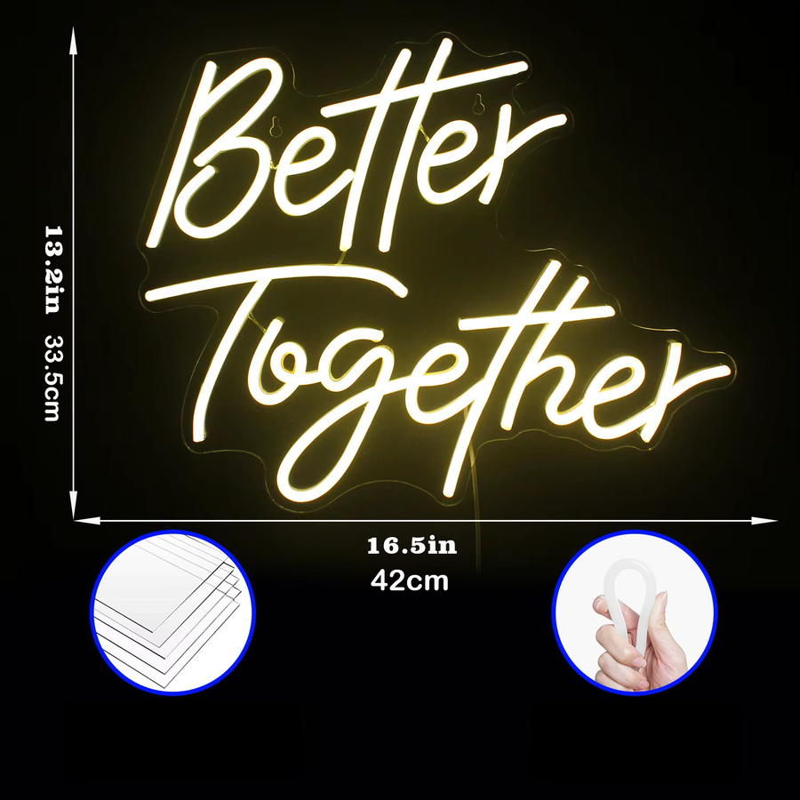 Better Together LED Neonschild in Weiß mit Acryl-Hintergrund für Hochzeiten und Heimdekoration, B/H: 42,0 x 33,5 cm - Bild 4