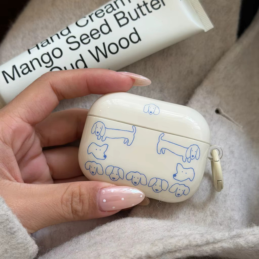 Schutzhülle für Apple AirPods 1 2 3 4 Pro 2 Pro 3 mit blauem Dackel Hundekopf Motiv - Bild 2