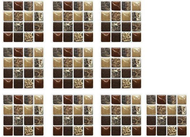 Weihexin Gel-Fliesenaufkleber Mosaikaufkleber in Braun für Küche und Badezimmer, 10er Set - Bild 1