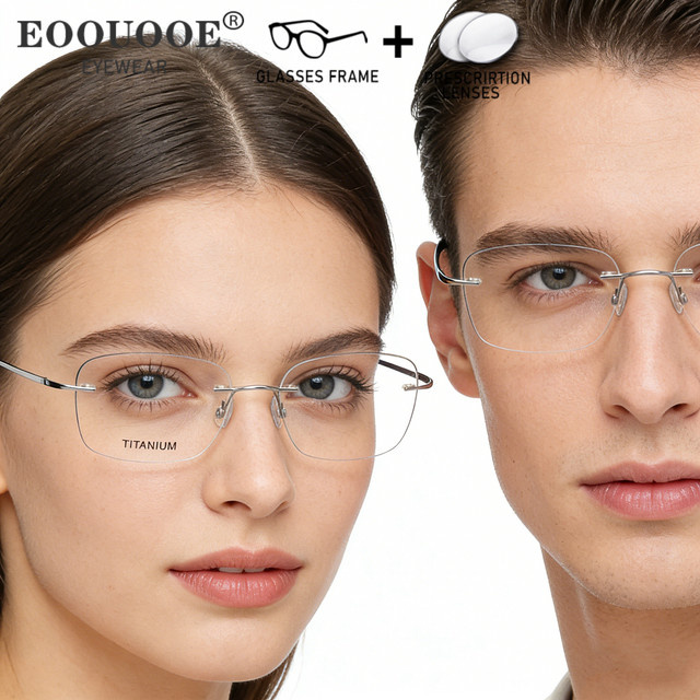 Randlose Korrektionsbrille, Titan, rechteckig, Unisex - Bild 1
