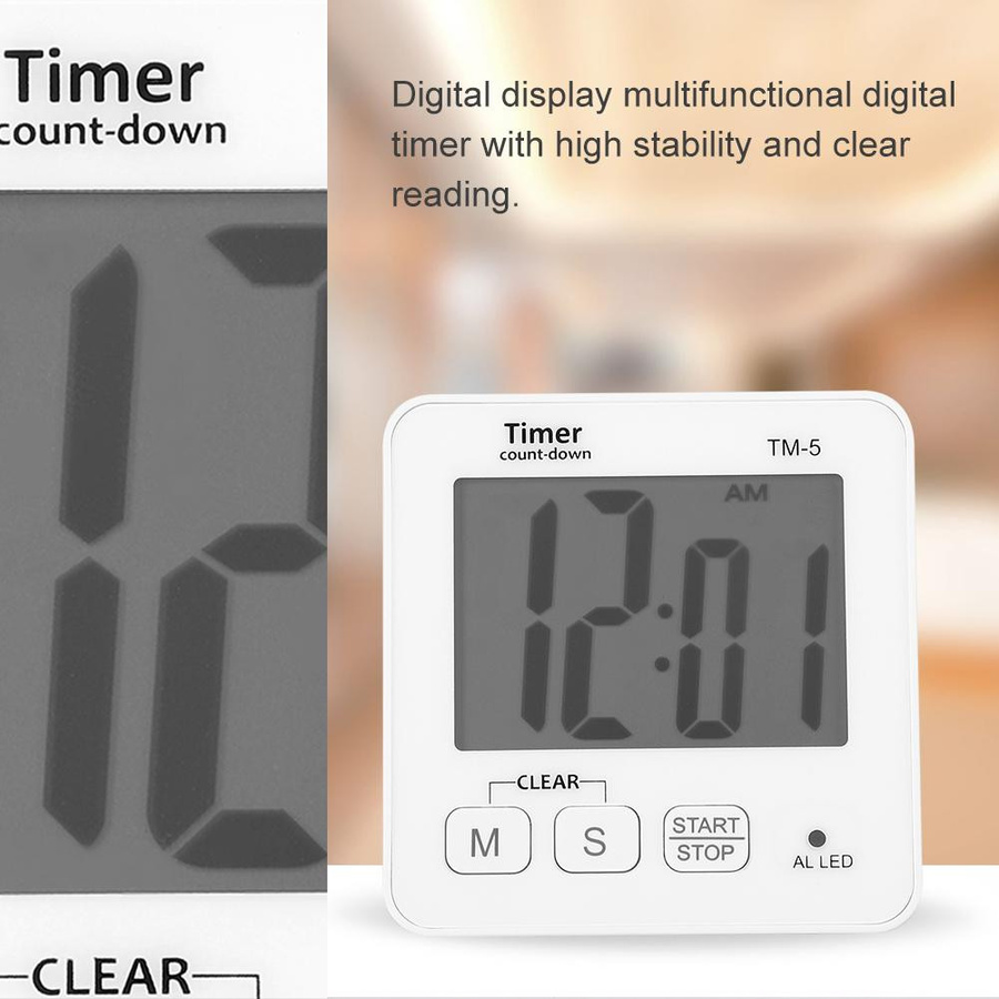 KONNWEI Tragbarer Küchen-Kochtimer mit Digitalanzeige und Wecker in Weiß - Bild 3