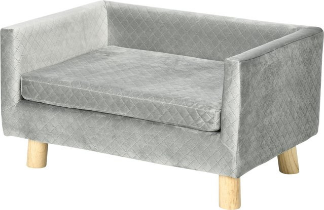 PawHut Hundesofa aus Samt mit Holzbeinen in Grau für kleine Hunde bis 8kg B/T/H: 64 x 45 x 36 cm - Bild 1