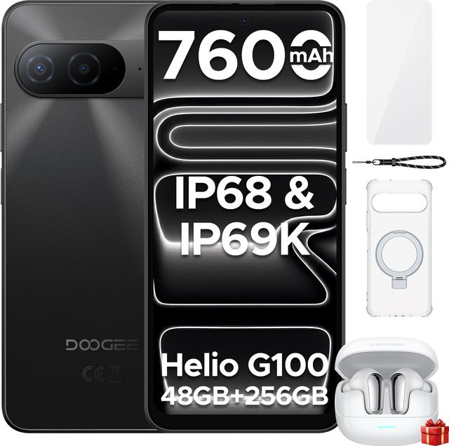 DOOGEE B10 Smartphone mit Android 16, 6GB RAM, 256GB Speicher, 6,63 Zoll 120Hz Display, Mediatek Helio G100 und 64MP AI Hauptkamera, Schwarz - Bild 1
