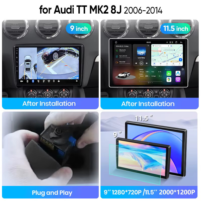 Junsun Android Auto Autoradio für Audi TT MK2 8J (2006-2014) mit Wireless CarPlay, GPS, Navi und DSP in Schwarz - Bild 3