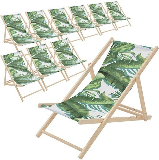 10er Set ECD Germany Gartenliegen aus behandeltem Hartholz in Tropical Grün-Weiß mit verstellbarer Kopfstütze und klappbarem Rückenlehne - Bild 1