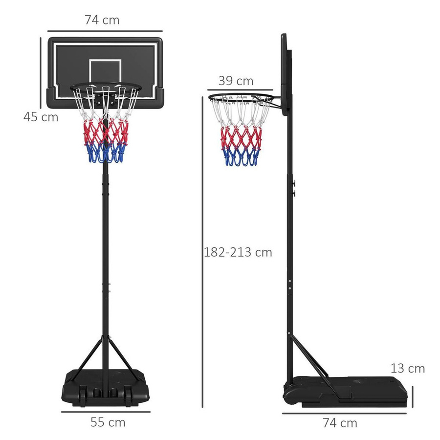 SPORTNOW Basketballständer aus Stahl in Schwarz mit Rollen, Höhe: 220-250 cm, Breite: 55 cm, Tiefe: 74 cm - Bild 4